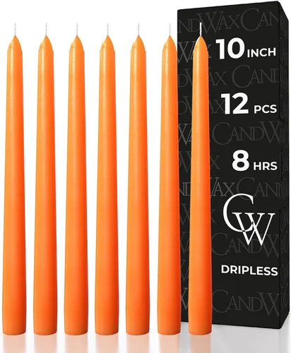 Vista 30 de CANDWAX Juego de 12 velas cónicas color naranja de 8 pulgadas, sin goteo, sin perfume, de larga duración, perfectas para fiesta de Halloween