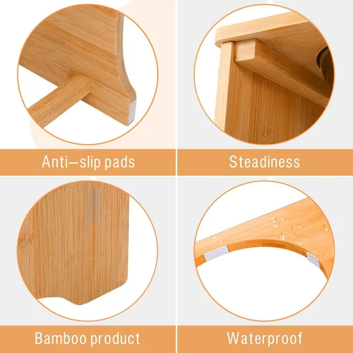 Vista 2 de Soporte elevado de bambú para perros, comedero elevado antideslizante para perros con 2 cuencos de acero inoxidable para alimentos y agua, 10