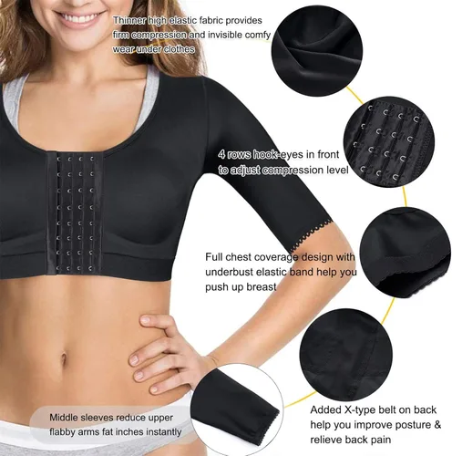 Vista 4 de BRABIC Shaper Tops para mujer, compresión de brazo poscirugía, cierre frontal, brasier moldeador