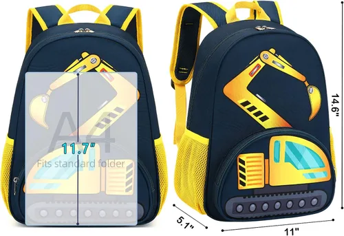 Vista 2 de BTOOP Mochila para niños pequeños, impermeable, 3D, linda mochila para niños, preescolar, guardería, guardería, escuela primaria, Camión