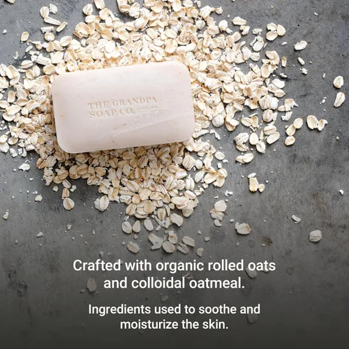 Vista 3 de The Grandpa Soap Company Jabón en barra de avena, con avena orgánica + extracto de manzanilla, exfolia y suaviza suavemente la piel, vegano, 4.25