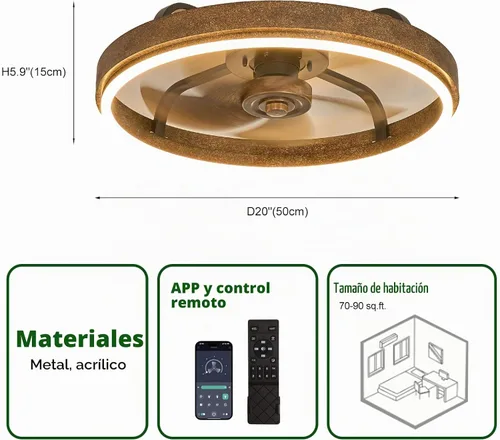 Vista 5 de Ventilador de techo de 20 pulgadas de perfil bajo con LED regulable