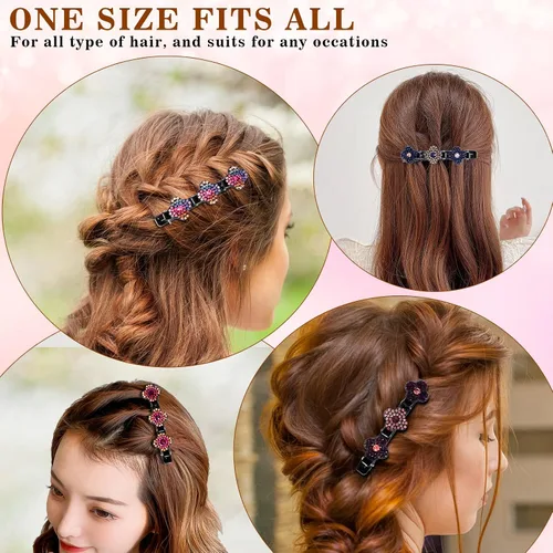 Vista 2 de Rsvelte - Pinzas trenzadas para el cabello con 3 clips pequeños, clip de pelo triple estilo elevador para niñas (paquete de 4)