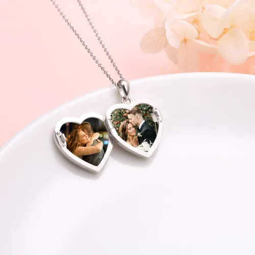 Vista 3 de DAOSHANG Collar de plata de ley con colgante de foto de corazón para mujer, collar con medallón de árbol de la vida que sostiene fotos, regalo