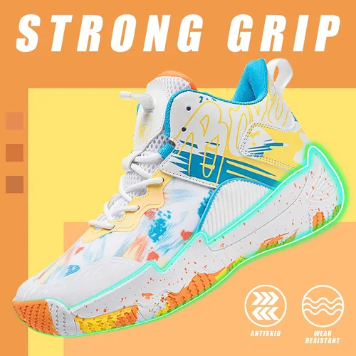 Vista 2 de Promenie Zapatos de baloncesto para hombre, antideslizantes, transpirables, para exteriores, zapatos de entrenamiento de graffiti de moda