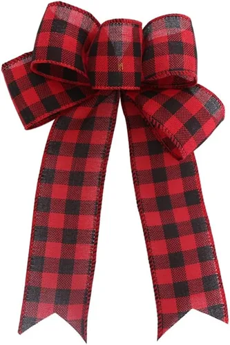 Vista 9 de Ochine Decoración para árbol de Navidad, lazo decorativo para árbol de Navidad, tiras decorativas, cinta, búfalo, arpillera, rojo y negro, lazo