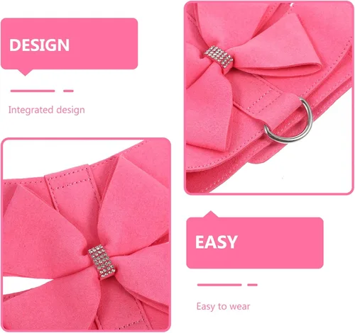 Vista 4 de POPETPOP Juego de arnés y correa de microfibra rosa para perro, XL, ajustable, sin tirones, a prueba de escape, diseño integrado, cómodo