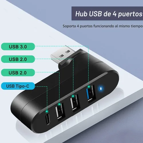 Vista 2 de VIENON Hub USB 3.0 de 4 puertos [Giro de 90°/180°], divisor USB con puerto USB C de 5W PD-in, extensor USB para laptop, automóvil, iMac, MacBook