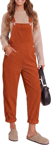 Vista 15 de LookBookstore Overol de pana para mujer con tirantes ajustables, enterito de moda con bolsillos para mujer Verde alpino