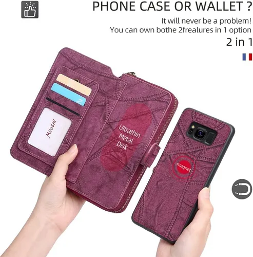 Vista 3 de Asuwish Funda de teléfono para Samsung Galaxy S8 Plus con cremallera, funda desmontable con protector de pantalla y soporte para tarjeta de espejo