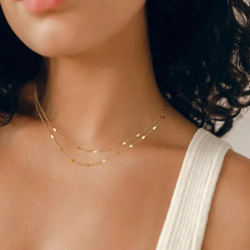 Vista 3 de Tewiky Collar de cadena de oro para mujer, chapado en oro de 14 quilates, collar de cadena de oro delicado, gargantilla de oro simple, collar