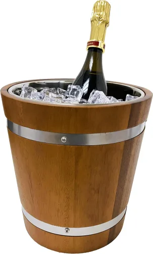Vista 6 de Woodard & Charles - Cubo de hielo de madera de acacia, 2 cuartos de galón, 7" x 7 1/2" Acacia Wood Ice Bucket With Removable Liner; Keeps Ice