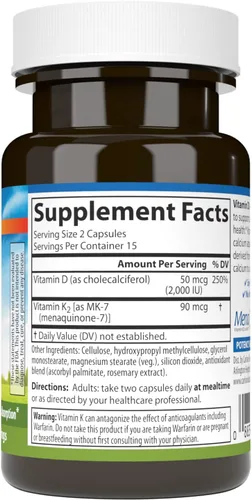 Vista 2 de Carlson Vitamina D3 + K2, 50 mcg (2000 UI), soporte óseo, 30 cápsulas