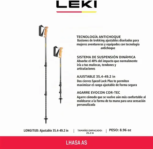 Vista 2 de LEKI Lhasa AS - Bastones de senderismo ligeros ajustables de aluminio para senderismo y senderismo