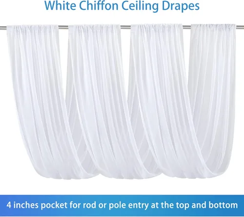 Vista 4 de Cortinas de techo blancas para bodas – 6 paneles de 5 x 10 pies de gasa blanca para cortinas de telón de fondo transparentes para bodas, fiestas