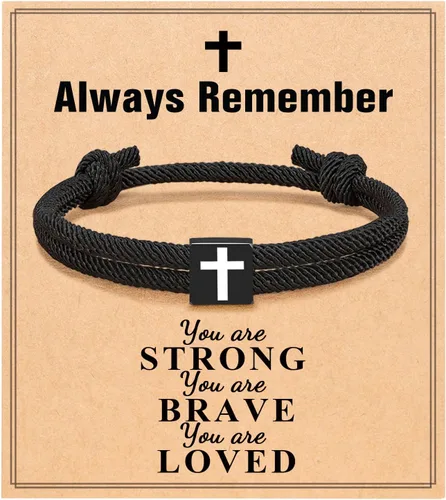 Vista 11 de UNGENT THEM Pulsera de cuerda trenzada con cruz para hombres y niños, Navidad, San Valentín, graduación, Pascua, regalos de bautismo cristiano