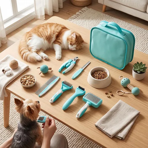 Vista 3 de 6 Pcs Pet Grooming Kit with Dog Brush, Comb, Clipper, File