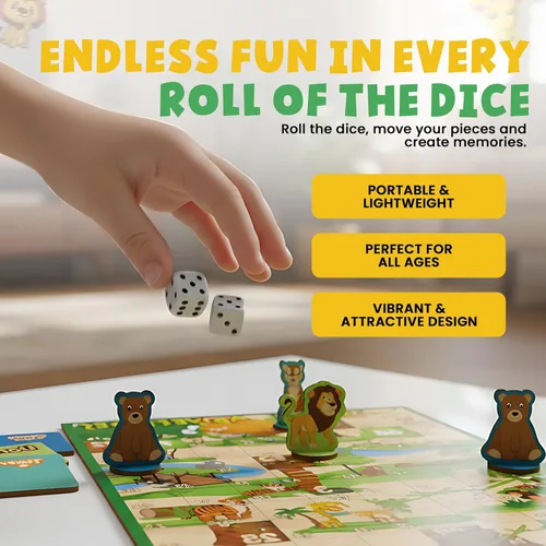 Vista 7 de Juegos de mesa de madera 2 en 1 para niños y familias – Juego de mesa Ludo de madera premium y juego de mesa de serpientes y escaleras Juego