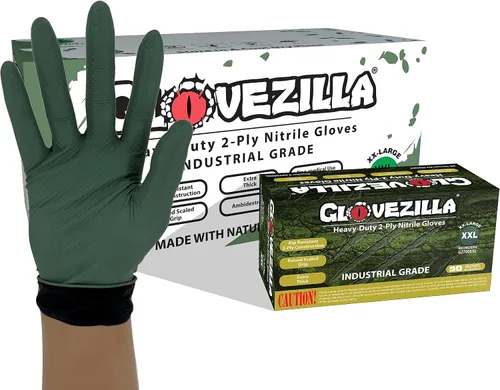 Vista 9 de Guantes industriales de nitrilo de 2 capas de 8.5 milésimas de pulgada de grosor, desechables, resistentes a desgarros, textura de diamante elevado