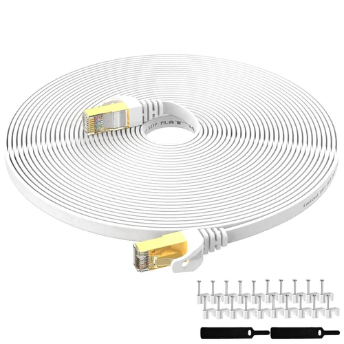 Vista 10 de Cable Ethernet Cat7 de 15 pies, cable de conexión plano de Internet CAT 7 para router, módem, juegos, concentrador, computadora, alta velocidad