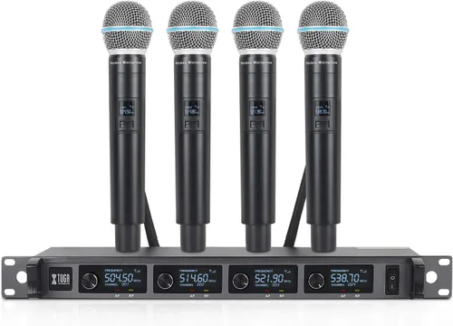 Vista 10 de XTUGA Sistema de micrófono inalámbrico A140, juego de micrófono inalámbrico UHF de 4 canales con cuatro micrófonos BodyPack, construcción totalmente