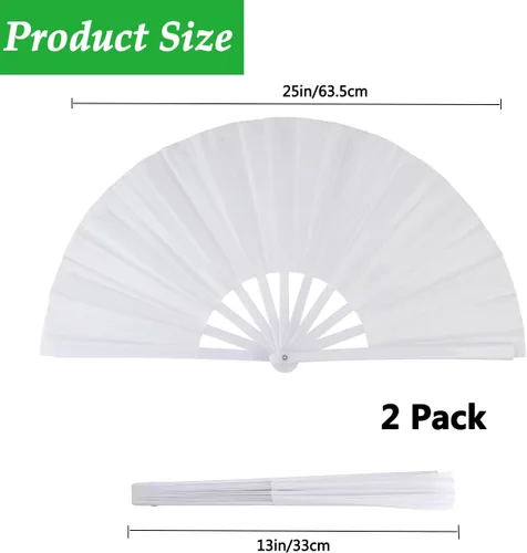 Vista 2 de Paquete de 2 ventiladores de mano plegables grandes para hombres y mujeres, fanáticos rave, ventilador chino de Kung Fu Tai Chi, abanicos de mano