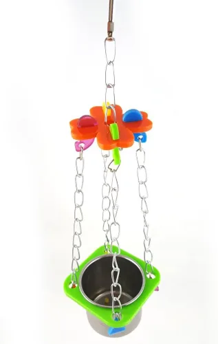 Vista 3 de Taza colgante de acero inoxidable para alimentación y bebida para pájaros y mascotas, soporte para taza y portavasos para loro, jaula de periquito
