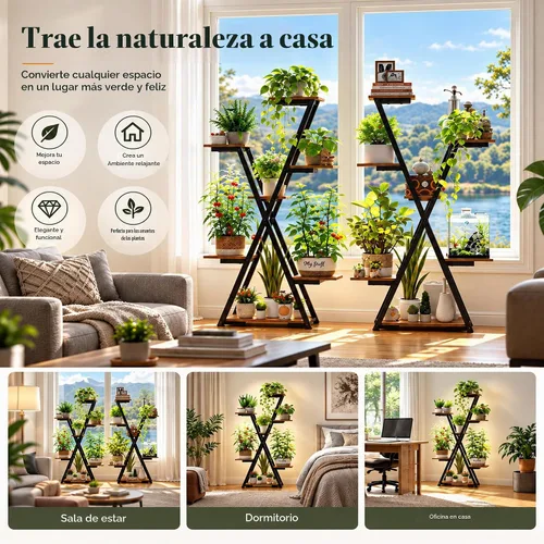 Vista 5 de Soporte para Plantas de Interior con Luces de Crecimiento: Gran Estante Vertical Iluminado de Metal de Múltiples Niveles - Con Temporizador