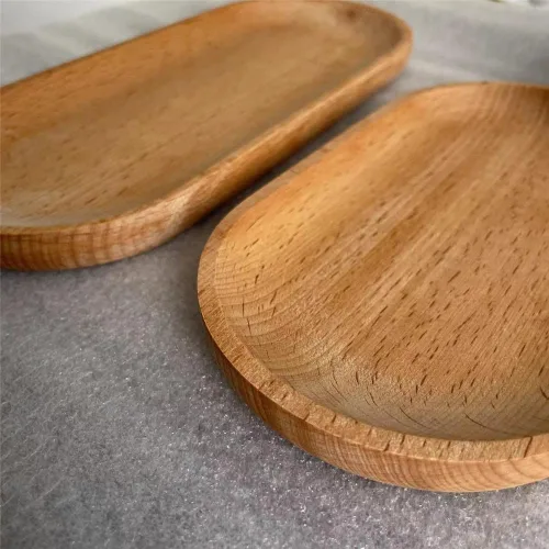 Vista 7 de Juego de 2 mini bandejas para servir joyas y monedas, bandeja ovalada de madera natural para postres, plato pequeño de queso de madera, bandeja