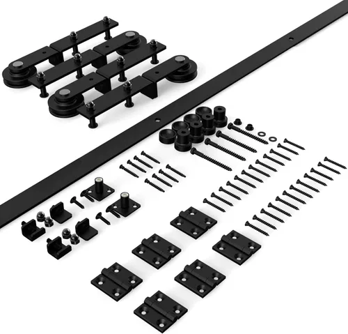 Vista 7 de TSMST Kit de riel de puerta corrediza de granero de doble pliegue de 8 pies/96 pulgadas para 4 puertas, kit de herrajes para puerta de granero