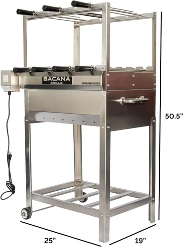 Vista 5 de Parrilla de Barbacoa Brasileña Todo en Uno con Rotisserie - 7 brochetas - Churrasco - Acero Inoxidable - Parrilla Portátil de Fuego de Leña y Carbón