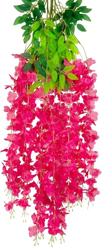 Vista 13 de Paquete de 5 guirnaldas de flores colgantes de glicina rosa, enredaderas de flores artificiales de 3.77 pies, glicinia falsa, guirnalda colgante