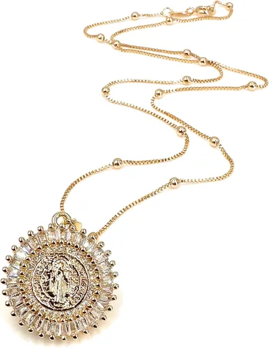 Vista 8 de LESLIE BOULES Medalla de San Benito 18K chapado en oro delicado collar de 18 pulgadas de longitud, Cristal