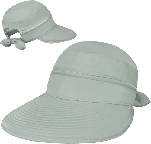 Vista 21 de SUN CUBE Sombrero de sol para mujer para protección UV al aire libre, sombrero de sol de ala ancha, cola de caballo, sombrero de playa convertible