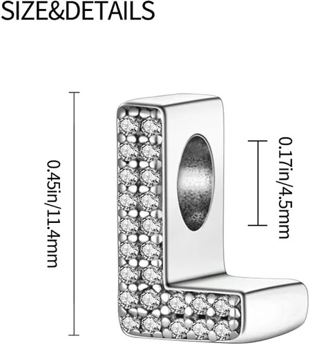 Vista 6 de Pandach Alphabet Initial Charms Letter Complete A-Z Letters Solid Silver Cubic Zircons Beads Dangle Pendants for European Bracelets Necklace Women