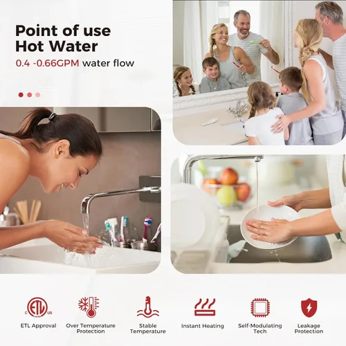Vista 3 de CAMPLUX Electric Tankless Water Heater, 3.5kW at 120 Volts Point of Use Water Heater with Self Modulating Technology, Must HardWird Requiring 10AWG