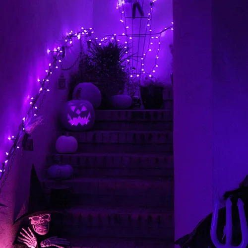 Vista 4 de JMEXSUSS Luces solares de Halloween moradas (cadena de luces solares y luces de hadas solares)