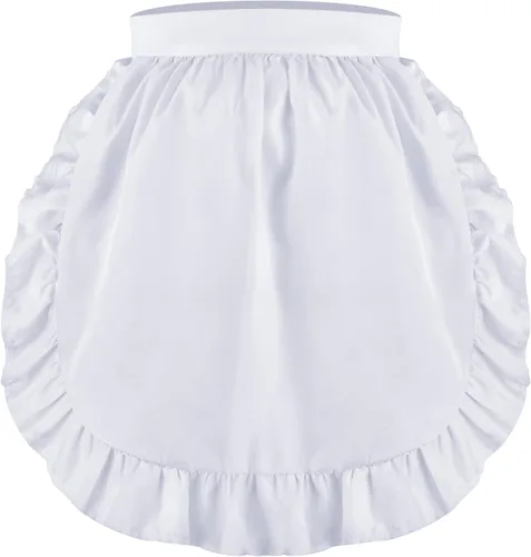 Vista 17 de Geyoga Delantales para mujeres con bolsillos Cocina Cocinando Camarera Sirvienta Delantal Falda Vintage Lindo Volantes Vestido Disfraz, Blanco