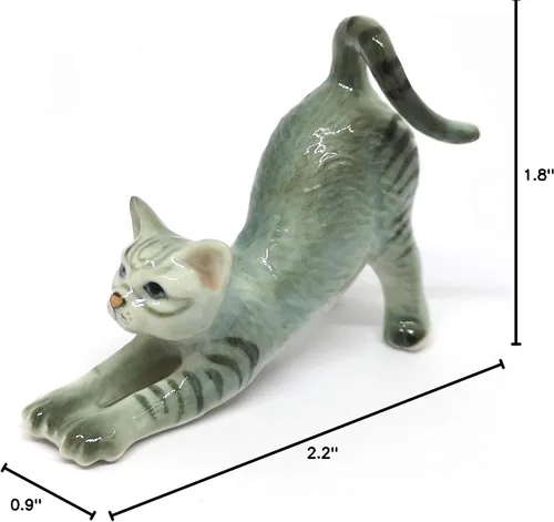 Vista 8 de Figura coleccionable de gato de cerámica cerámica miniatura gris pintado a mano
