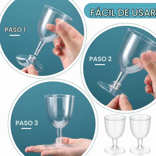 Vista 3 de Didaey 48 copas de vino desechables de plástico de 6 onzas con tallo