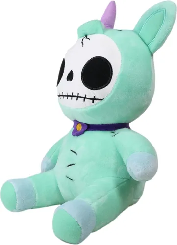 Vista 5 de Ebros Gift Furrybones más grande azul cielo unicornio encantado Unie lindo esqueleto monstruo con cuerno rosa, figura suave, huesos peludos
