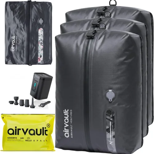 Vista 12 de AirVault - Bolsa de viaje de compresión al vacío reutilizable para maleta y mochila, reciclada, IPX8, impermeable, ahorradora de espacio
