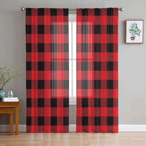 Vista 11 de Cortinas traslúcidas para camión rojo de Navidad de 45 pulgadas de largo, juego de 2 paneles de tablero de madera retro rústico con cuadros