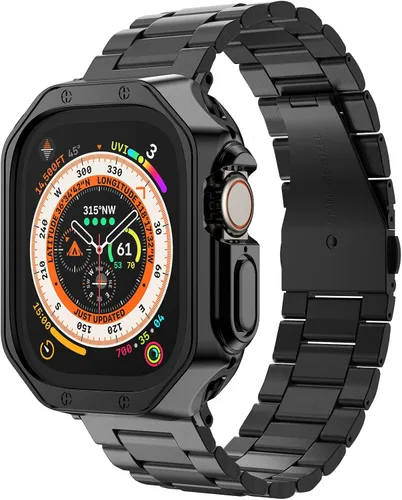 Vista 21 de Compatible con Apple Watch Banda y Estuche, Cadena de Metal de Acero Inoxidable con Cubierta de TPU, Correa de Pulsera de Eslabones
