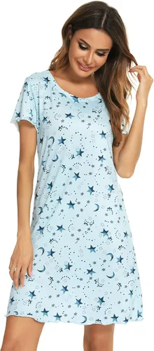 Vista 6 de Camisón de manga corta para mujer, con cuello redondo, con volantes, cómodo camisón