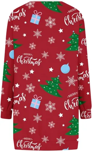 Vista 5 de Vestido con capucha para mujer de Navidad, manga larga, holgado con capucha Vestido lindo con estampado navideño