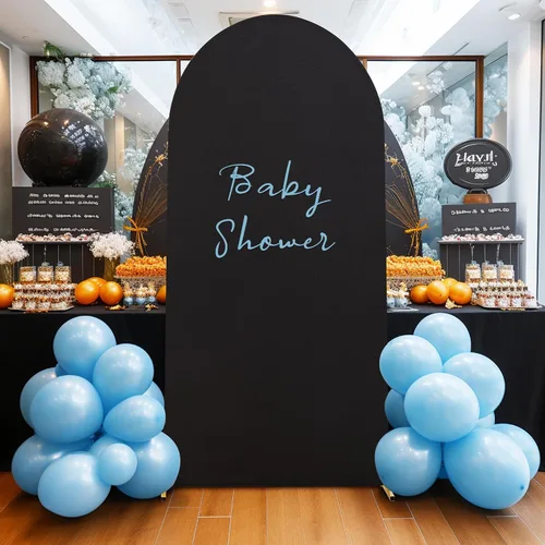 Vista 207 de Baby Blue Arch Backdrop Cover, 6FT Spandex Fitted Wedding Arch Stand Covers Round Top Chiara Backdrop Cover for Birthday Party Ceremony Banquet Azul