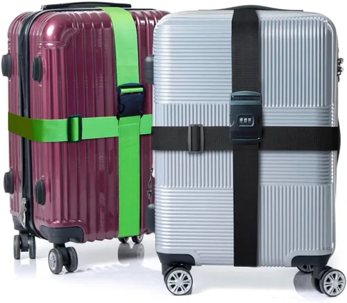 Vista 3 de 2 correas de equipaje de 78 x 2 pulgadas, correas de equipaje anchas ajustables, accesorios de viaje, negro y cerradura de combinación