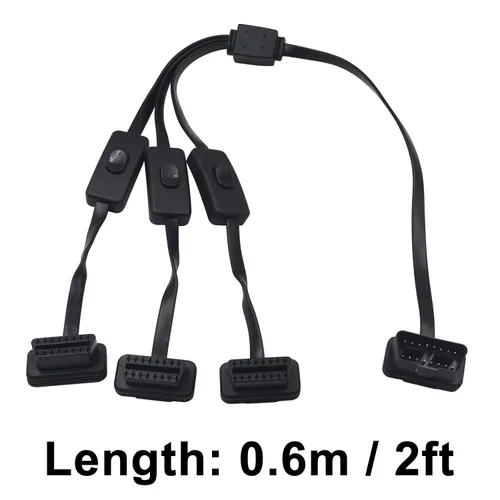 Vista 7 de Duttek OBDII - Cable divisor en Y de 1 a 3 pies (2 pies/23.6 in), cable de extensión OBD2 de ángulo Rihght, macho a hembra de 16 pines macho a