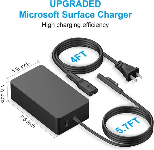 Vista 9 de Cargador compatible con Microsoft Surface Pro, Surface Go Tablet, Surface Book, compatible con 65 W, 44 W, 39 W, 36 W, 24 W Microsoft Surface